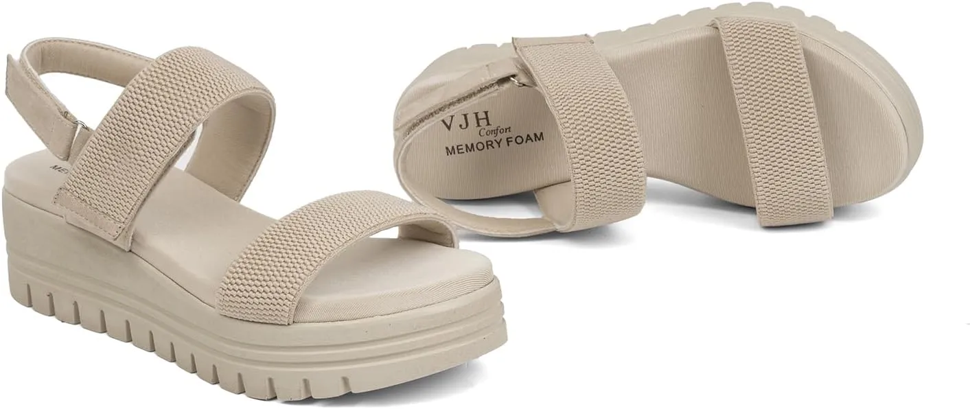 VJH confort Women's Wedge Sandals, Open Toe Ankle Strap Casual Platform Sandals