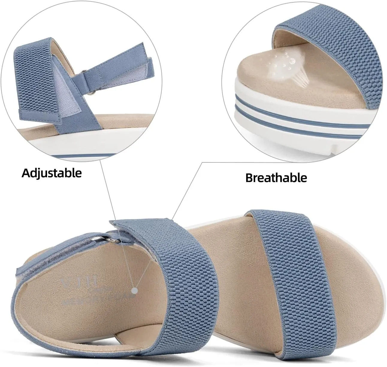 VJH confort Women's Wedge Sandals, Open Toe Ankle Strap Casual Platform Sandals