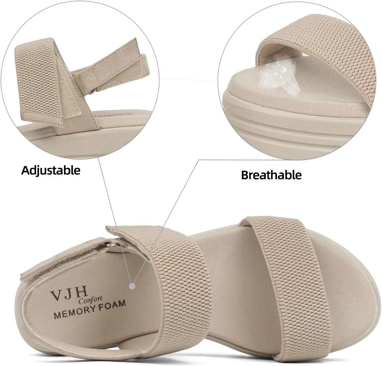 VJH confort Women's Wedge Sandals, Open Toe Ankle Strap Casual Platform Sandals