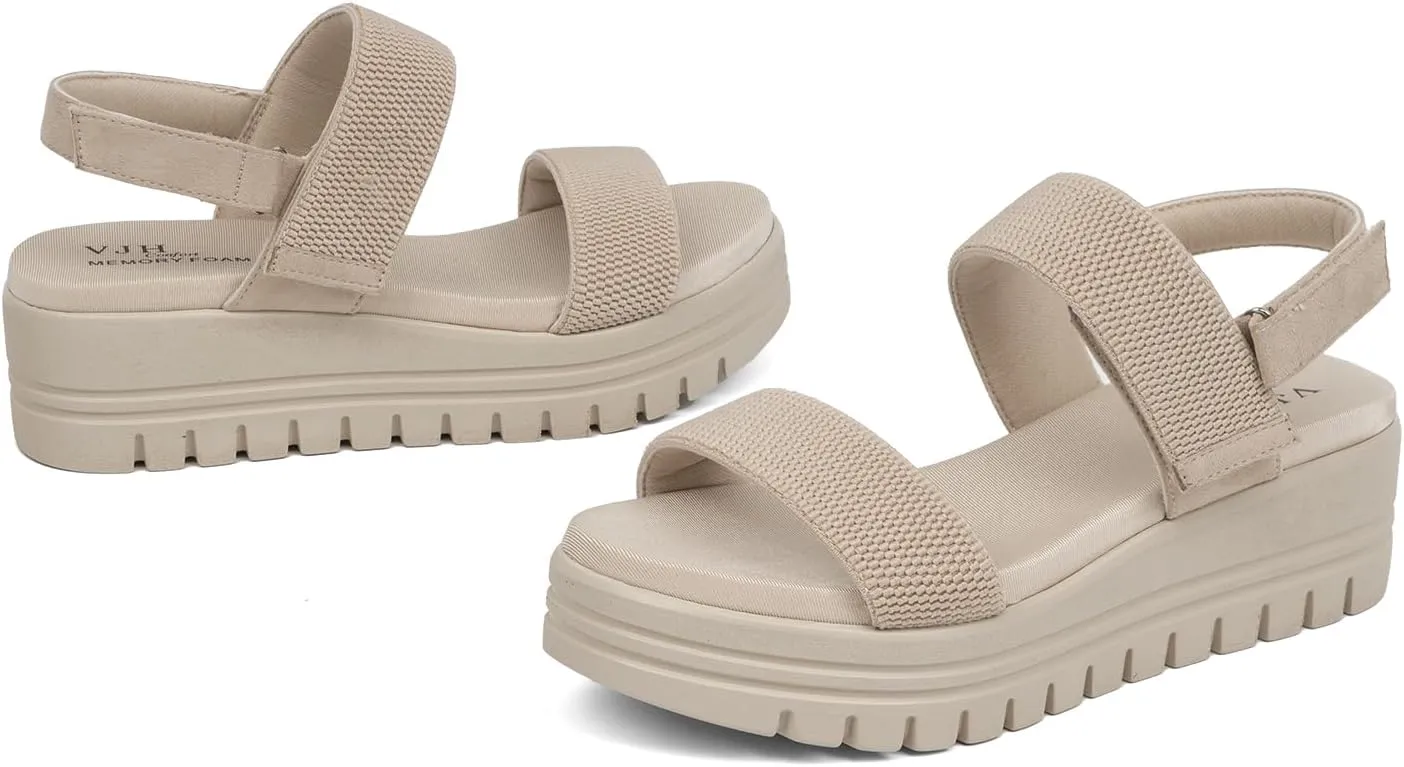 VJH confort Women's Wedge Sandals, Open Toe Ankle Strap Casual Platform Sandals