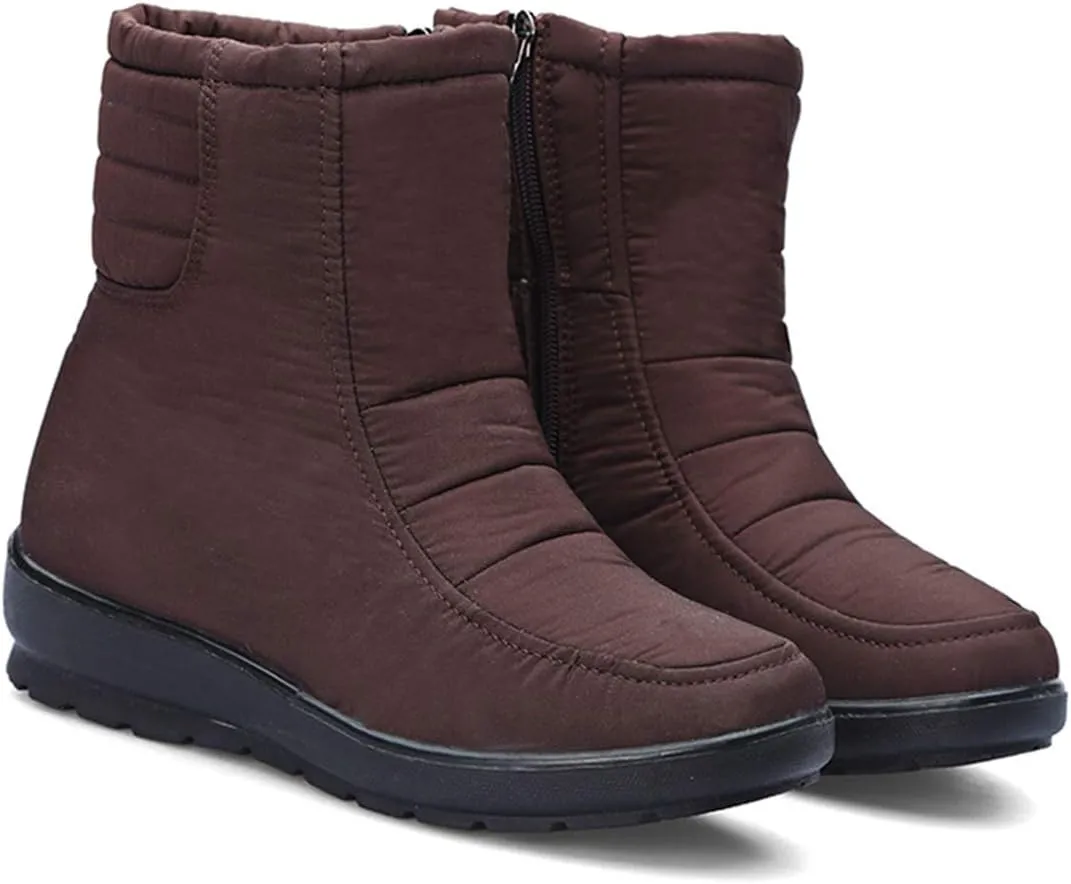 VOKLIN Women's Winter Fur Snow Ankle Boots Waterproof Rain Zipper Lightweight Anti-slip Snow Short Booties