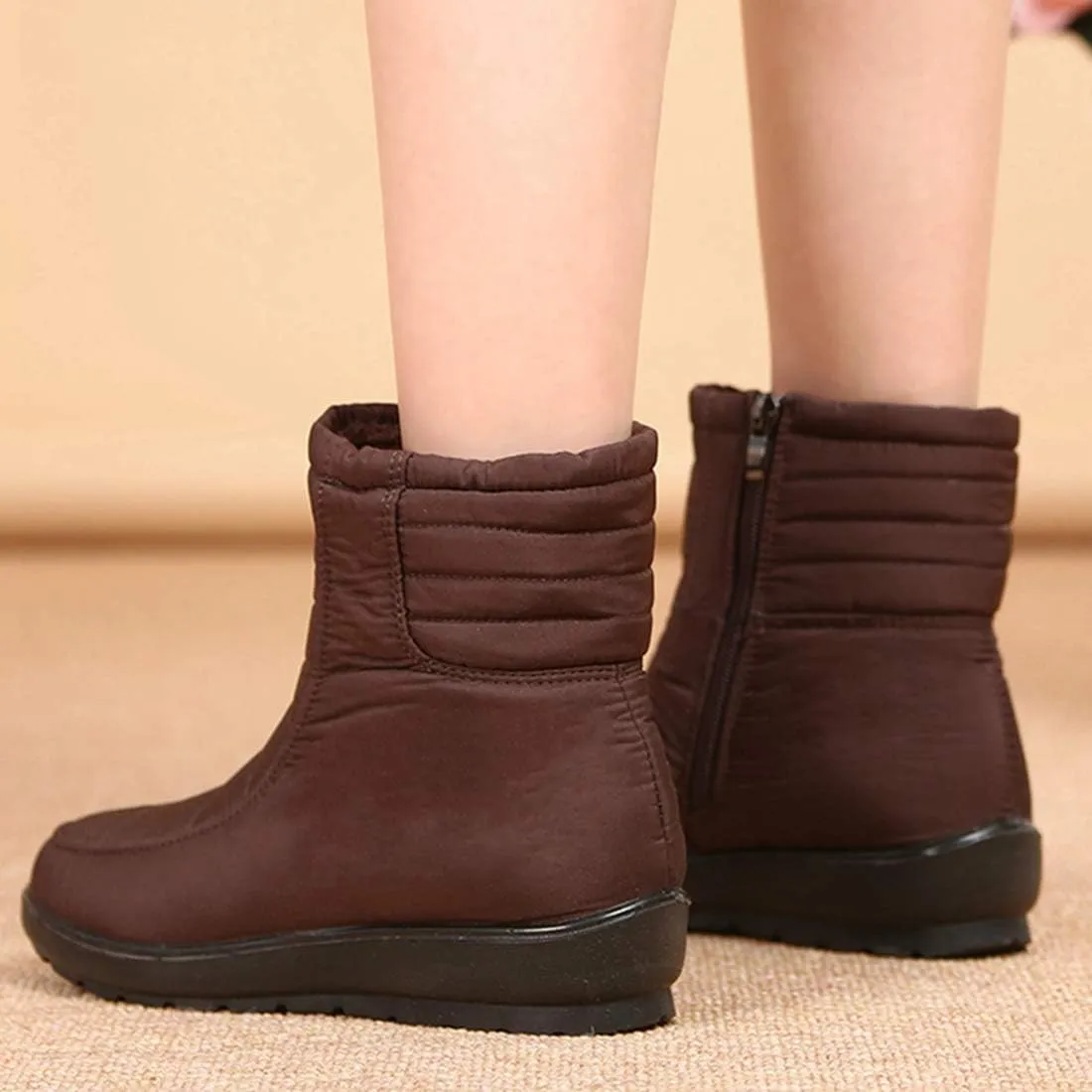VOKLIN Women's Winter Fur Snow Ankle Boots Waterproof Rain Zipper Lightweight Anti-slip Snow Short Booties