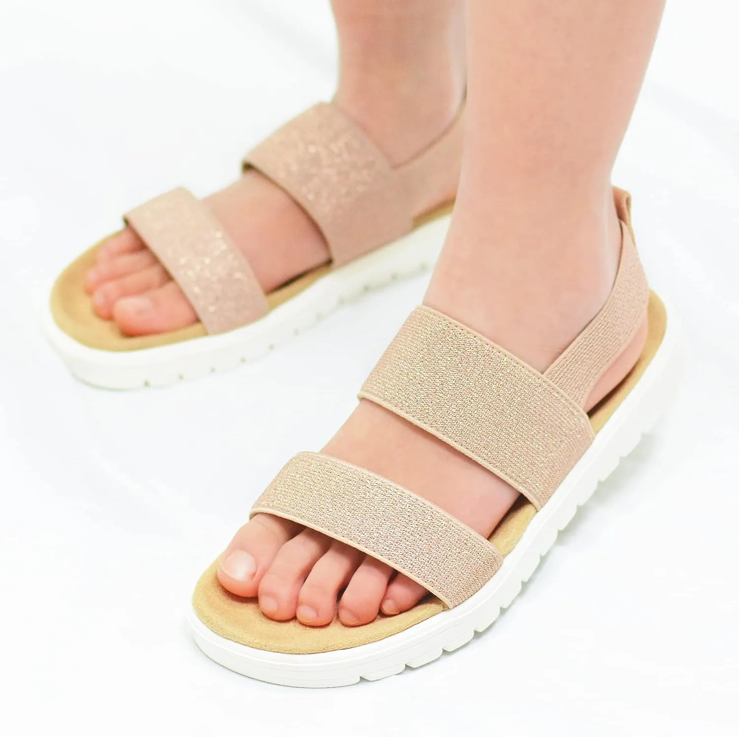 Vonair Girls Rainbow Sandals Open Toe Elastic Back Strap Comfortable Summer Sandals with Soft Rubber Sole