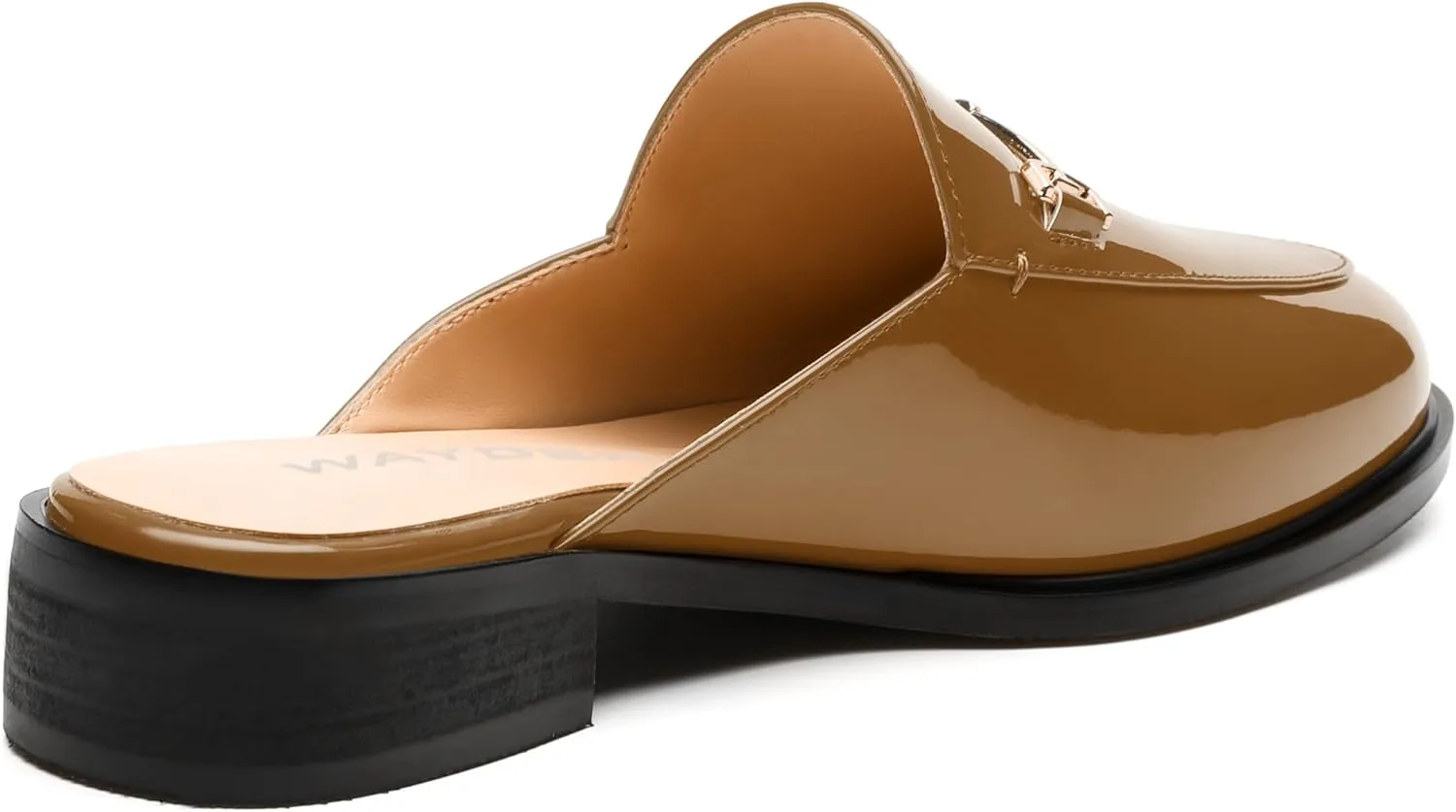 WAYDERNS Mules for Women Slides Loafer Shoes with Low Block Heel Round Closed Toe Comfortable Casual Patent Slip on Backless Loafers Work Business Office Shopping Buckle Mules