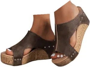 Wedges & Platform Sandals Women Orthopedic Sandals Soft Sole Non-Slip Wedge Sandals for Women Arch Support Summer Slippers Dressy Shoes Hollow Out Travel Slipper, 6, 1-black