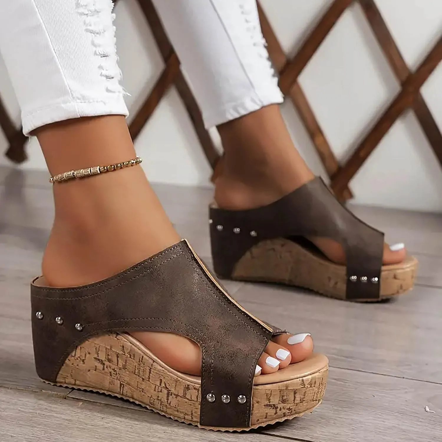 Wedges & Platform Sandals Women Orthopedic Sandals Soft Sole Non-Slip Wedge Sandals for Women Arch Support Summer Slippers Dressy Shoes Hollow Out Travel Slipper, 6, 1-black