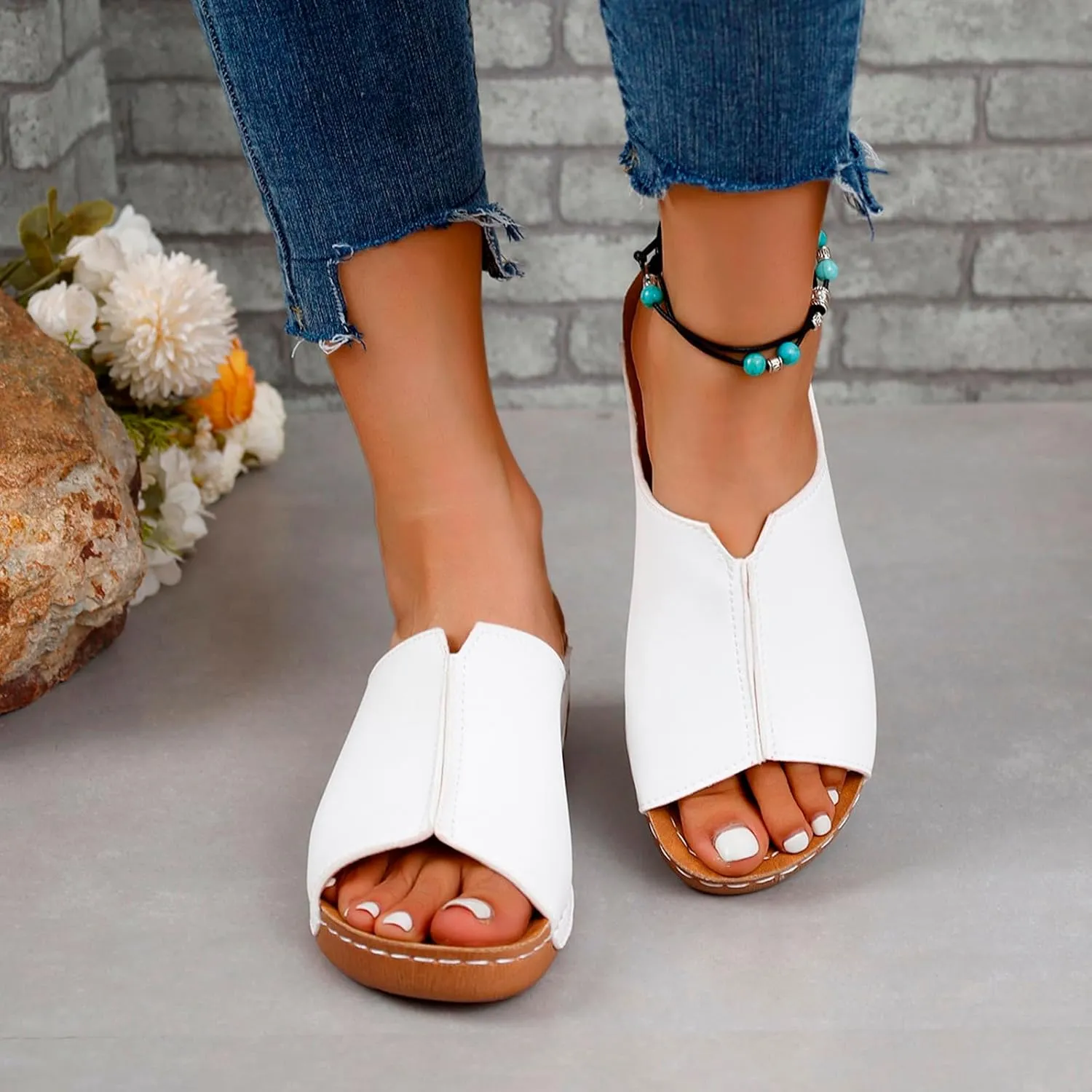 Wedges Sandals for Women Damping Sole Upgradation Stretch Low Heel Slippers Rubber Sole Arch Support Cushion Slides Sandals Slip on Going Out Dressy Comfortable Summer Beach Walking