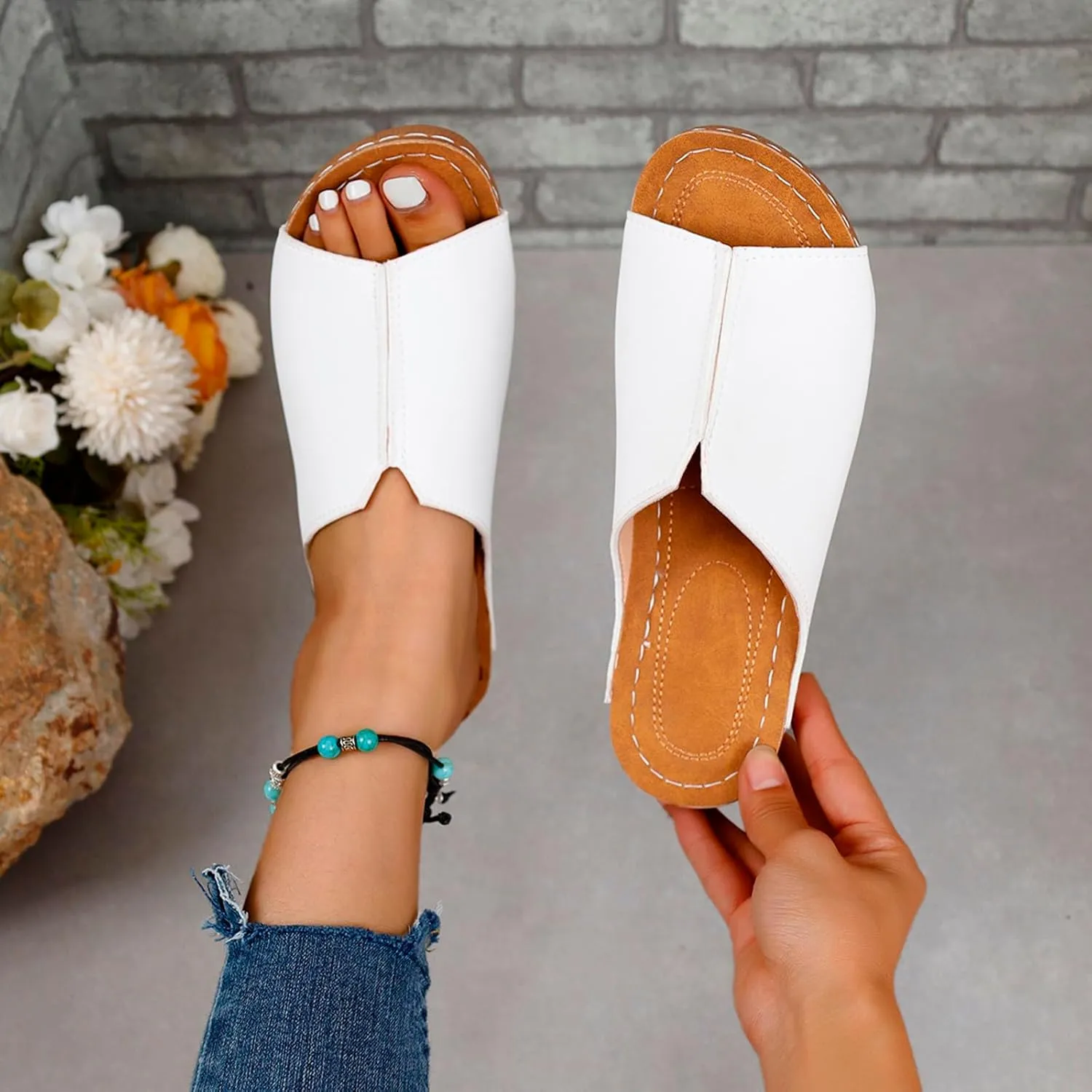 Wedges Sandals for Women Damping Sole Upgradation Stretch Low Heel Slippers Rubber Sole Arch Support Cushion Slides Sandals Slip on Going Out Dressy Comfortable Summer Beach Walking