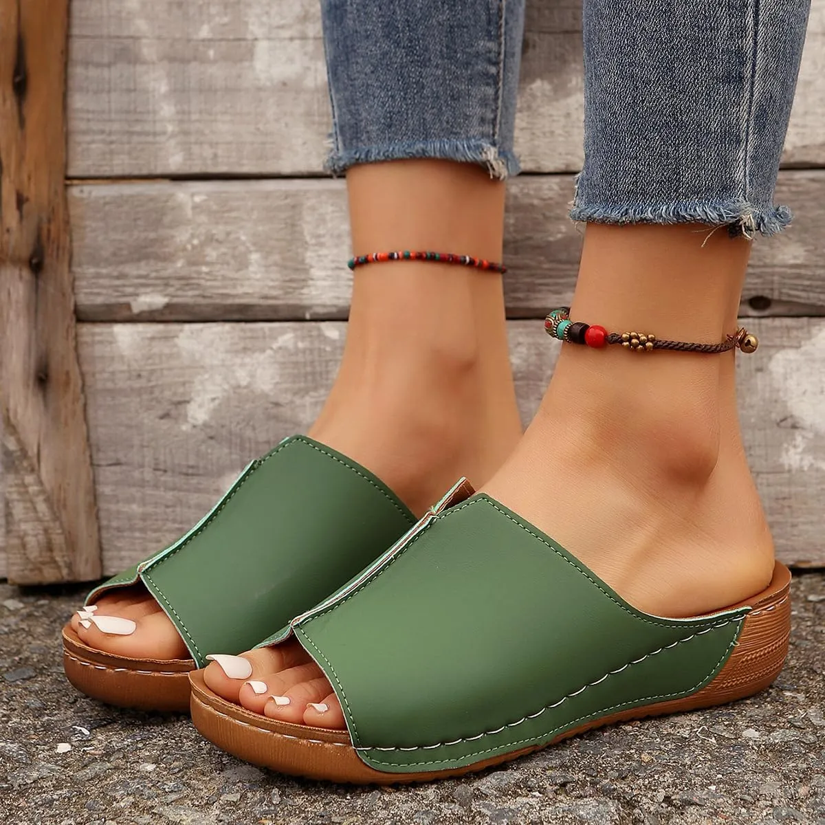 Wedges Sandals for Women Damping Sole Upgradation Stretch Low Heel Slippers Rubber Sole Arch Support Cushion Slides Sandals Slip on Going Out Dressy Comfortable Summer Beach Walking