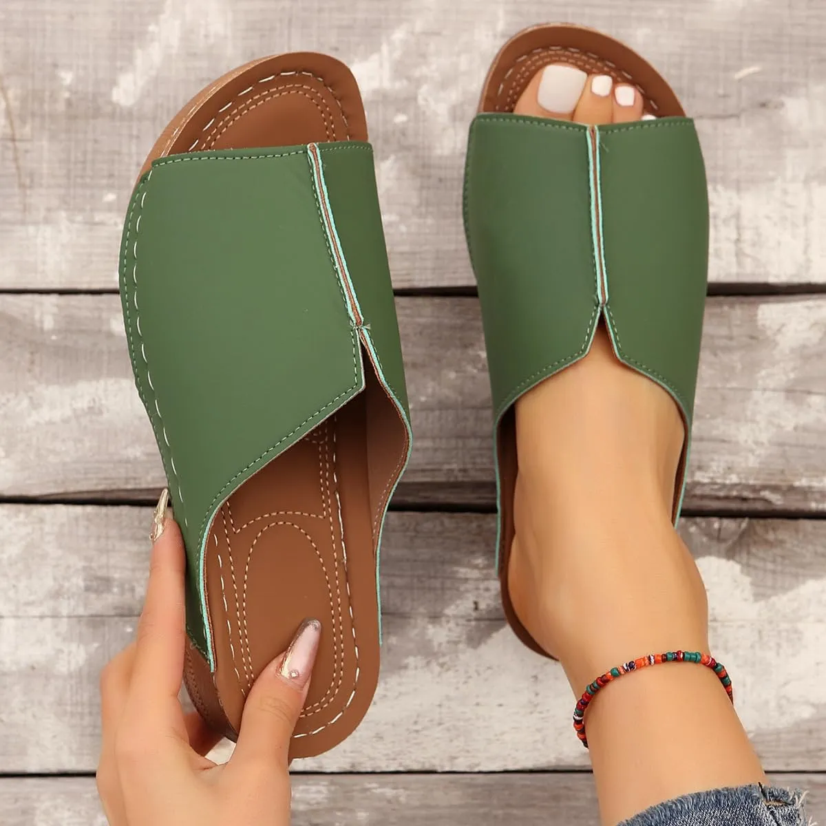 Wedges Sandals for Women Damping Sole Upgradation Stretch Low Heel Slippers Rubber Sole Arch Support Cushion Slides Sandals Slip on Going Out Dressy Comfortable Summer Beach Walking