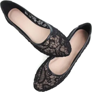WENJIAZHIZHI Women's Ballets Flats Round Toe Foldable Lace Wedding Flats Comfortable Bridal Dressy Shoes