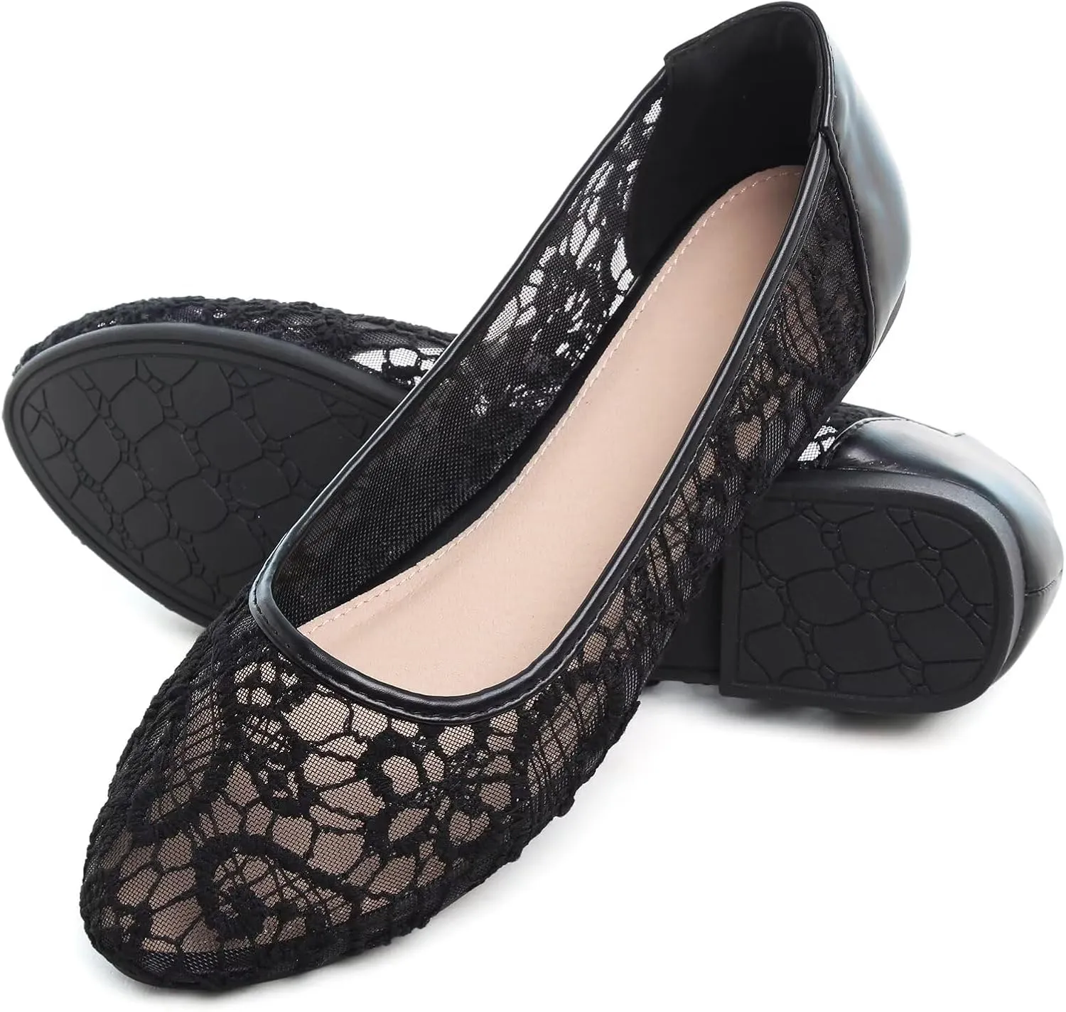 WENJIAZHIZHI Women's Ballets Flats Round Toe Foldable Lace Wedding Flats Comfortable Bridal Dressy Shoes