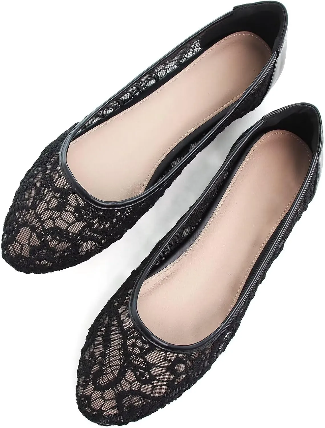 WENJIAZHIZHI Women's Ballets Flats Round Toe Foldable Lace Wedding Flats Comfortable Bridal Dressy Shoes