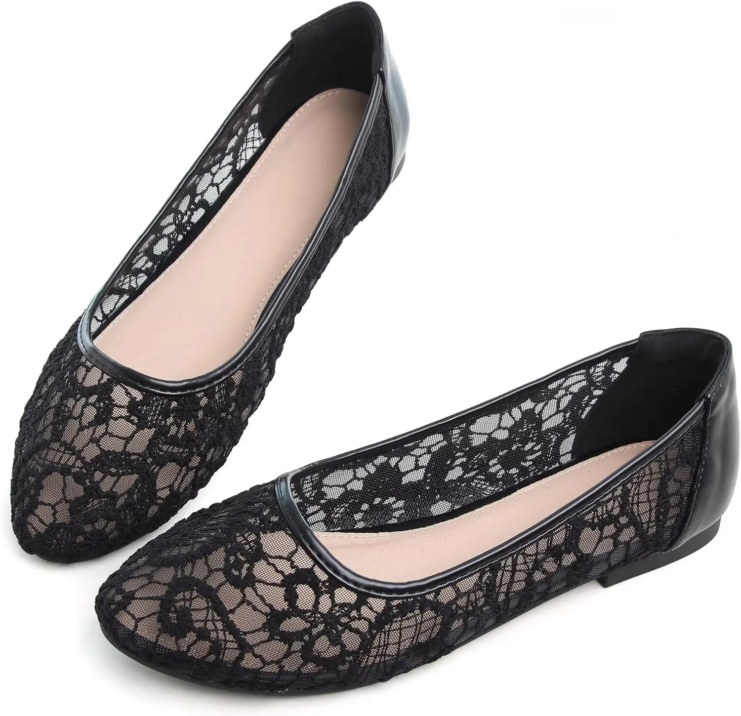 WENJIAZHIZHI Women's Ballets Flats Round Toe Foldable Lace Wedding Flats Comfortable Bridal Dressy Shoes