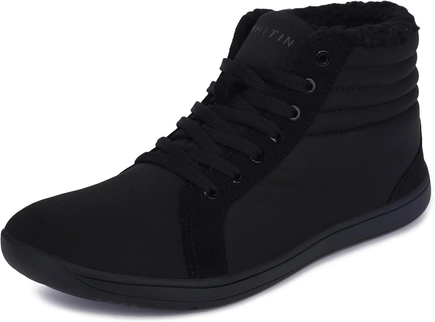 WHITIN Men's Wide Toe Box High-top Barefoot Shoes Minimalist Sneakers Zero Drop Sole Size 8W Winter Fur Warm Tennis Walking Workout All Black 41