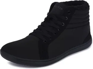 WHITIN Men's Wide Toe Box High-top Barefoot Shoes Minimalist Sneakers Zero Drop Sole Size 8W Winter Fur Warm Tennis Walking Workout All Black 41