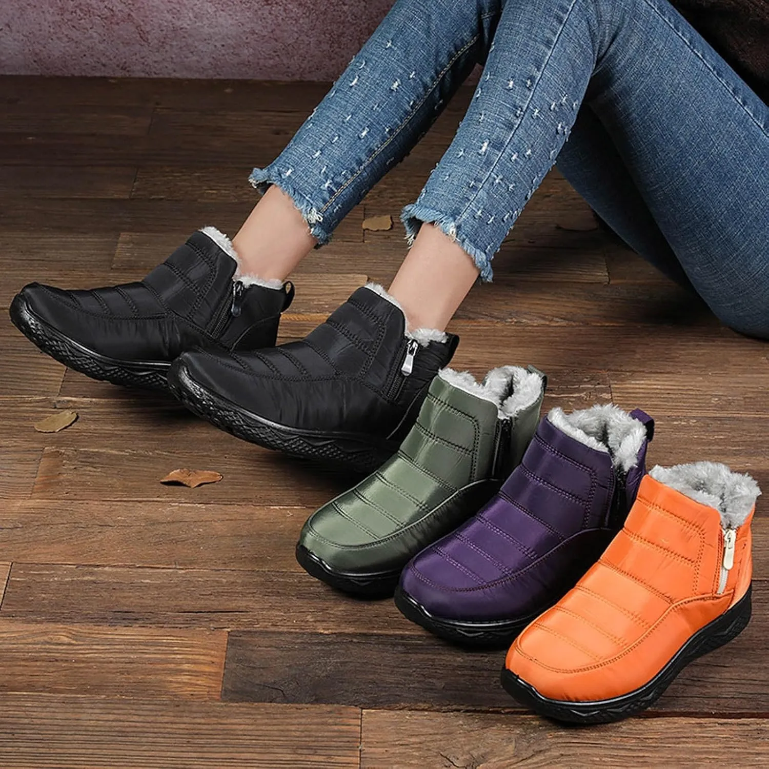 Winter Snow Boots for Women Warm Plush Waterproof Insulated Slip On Outdoor Shoes Mens Anti-Slip Comfy Outdoor Ankle Boots