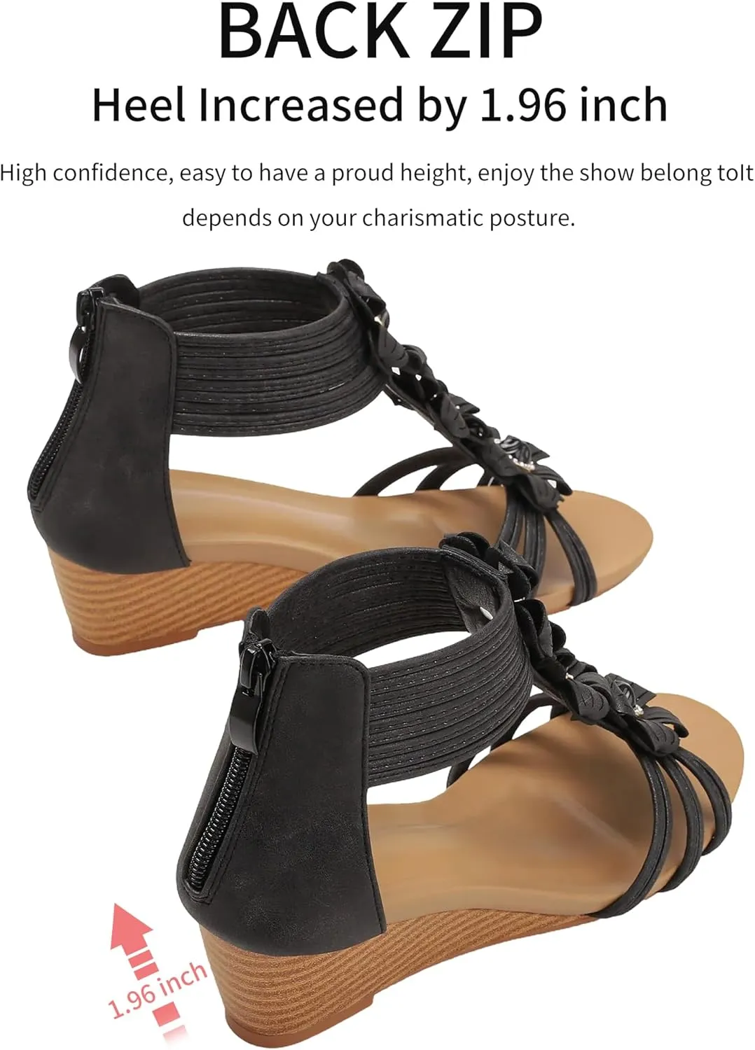 WOJWSKI Wedge Sandals for Women Bohemia Flower Open Toe Gladiator Platform Roman High Heel Casual Summer Dressy Beach Womens Sandals