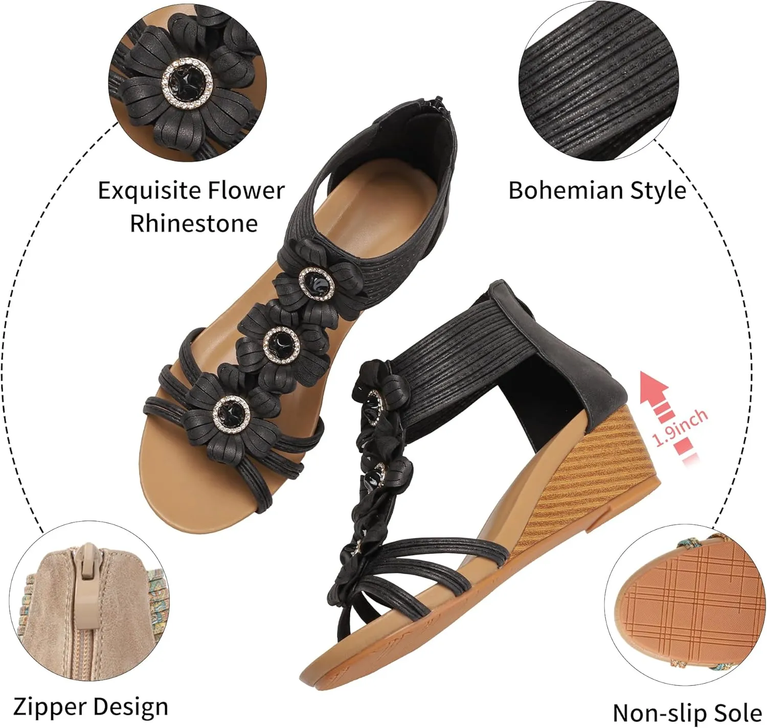 WOJWSKI Wedge Sandals for Women Bohemia Flower Open Toe Gladiator Platform Roman High Heel Casual Summer Dressy Beach Womens Sandals