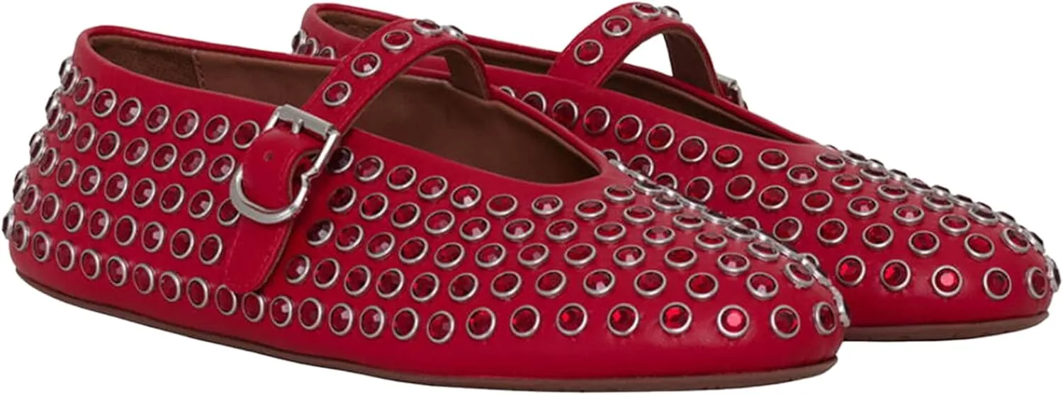 Women Rhinestone Ballet Flats Mary Jane Flat Buckle Strap Ballerina Shoes