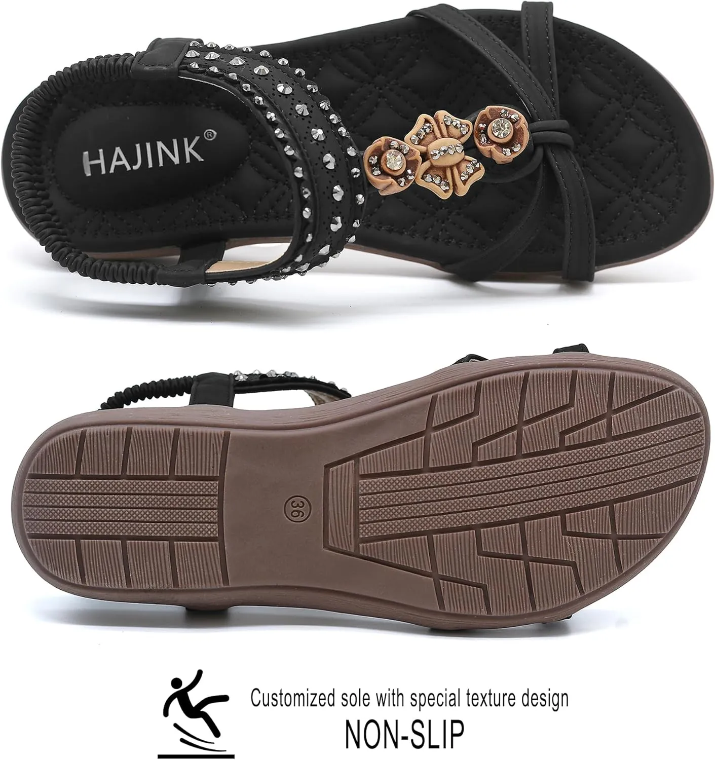 Women Sandals Comfortable Bohemian Flats Walking Strap Elastic Slip On Casual Beach Sandal Shoes for Summer