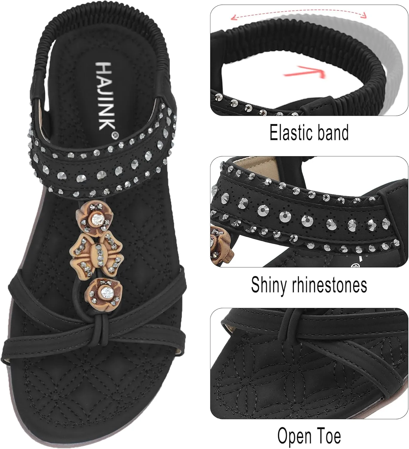 Women Sandals Comfortable Bohemian Flats Walking Strap Elastic Slip On Casual Beach Sandal Shoes for Summer