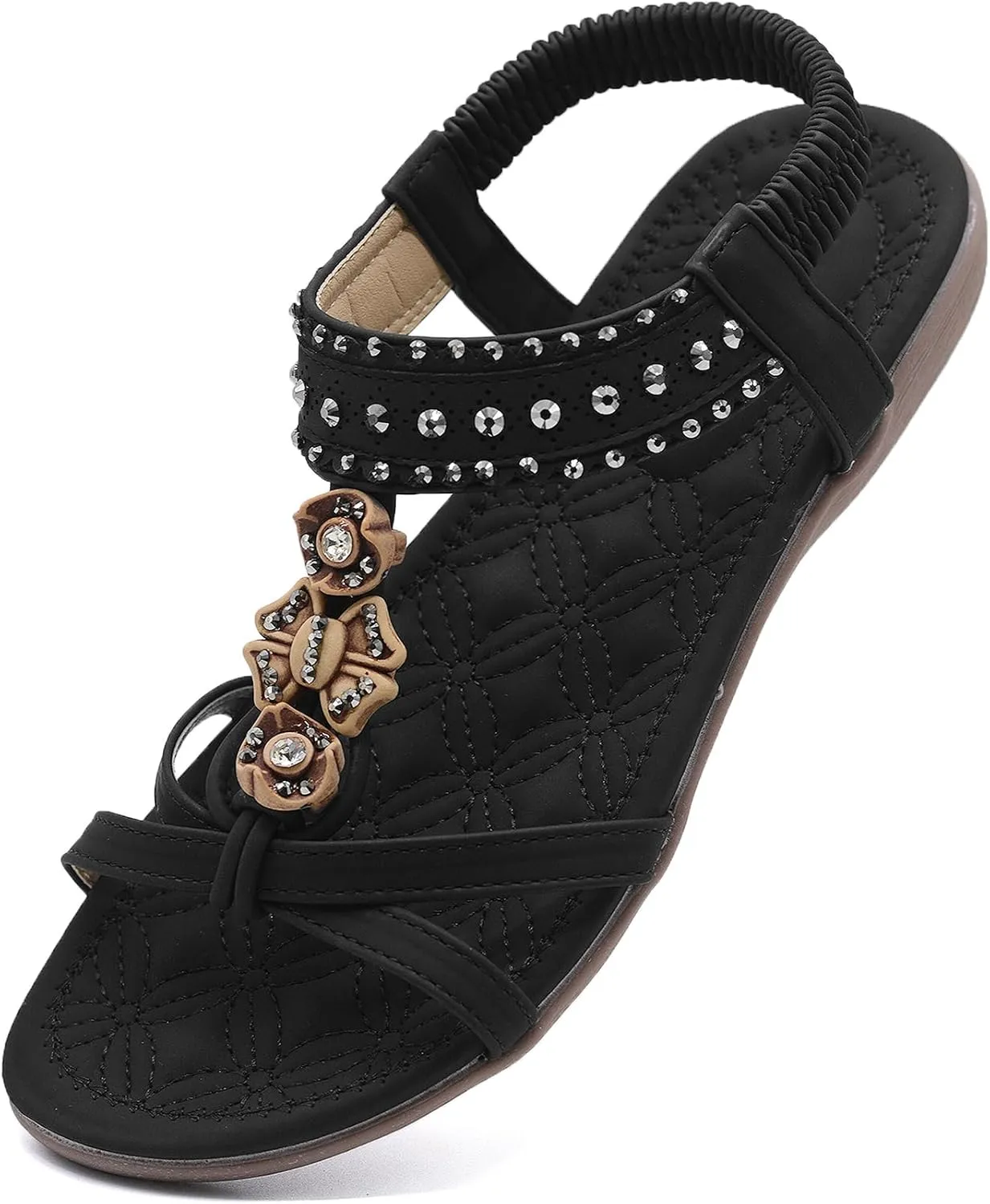 Women Sandals Comfortable Bohemian Flats Walking Strap Elastic Slip On Casual Beach Sandal Shoes for Summer