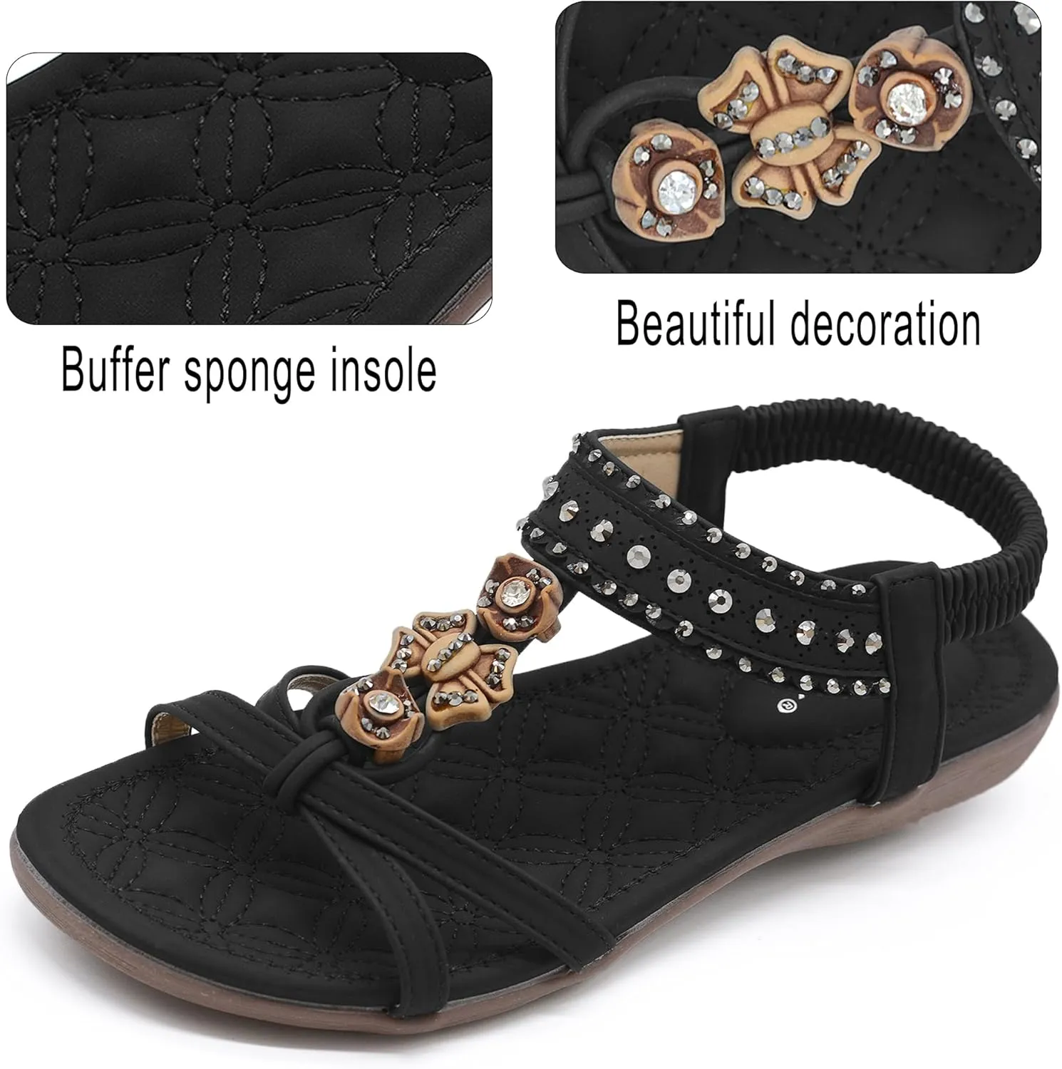 Women Sandals Comfortable Bohemian Flats Walking Strap Elastic Slip On Casual Beach Sandal Shoes for Summer