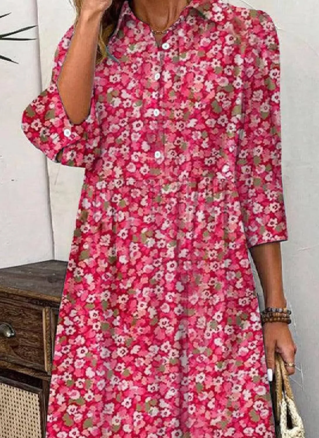 Women's Blue and White Striped Shirt Style Maxi Dress 2025 Summer Fashion Breezy Print 3/4 Sleeve Long Dress