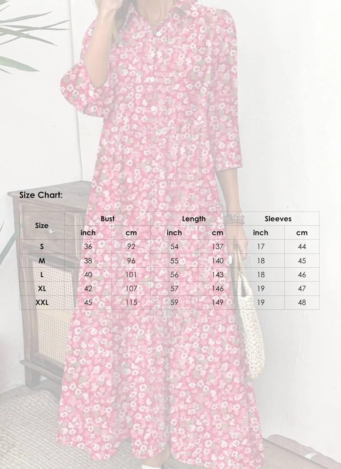 Women's Blue and White Striped Shirt Style Maxi Dress 2025 Summer Fashion Breezy Print 3/4 Sleeve Long Dress