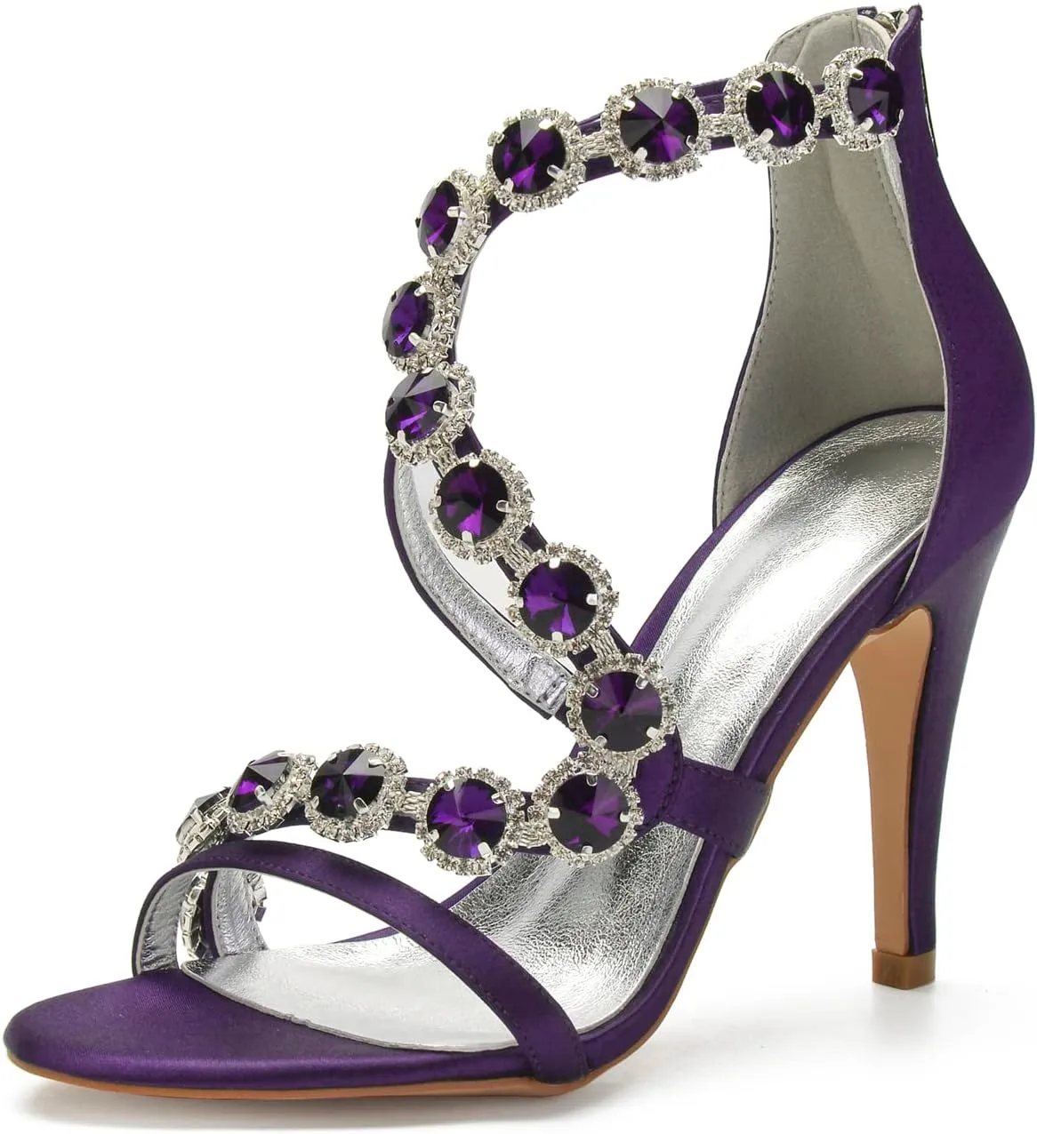 Women's Bridal Wedding Sandals High Heels Crystal Satin Ankle Strap Rhinestones Zipper Back Formal Evening Prom Party Dress Shoes Pumps