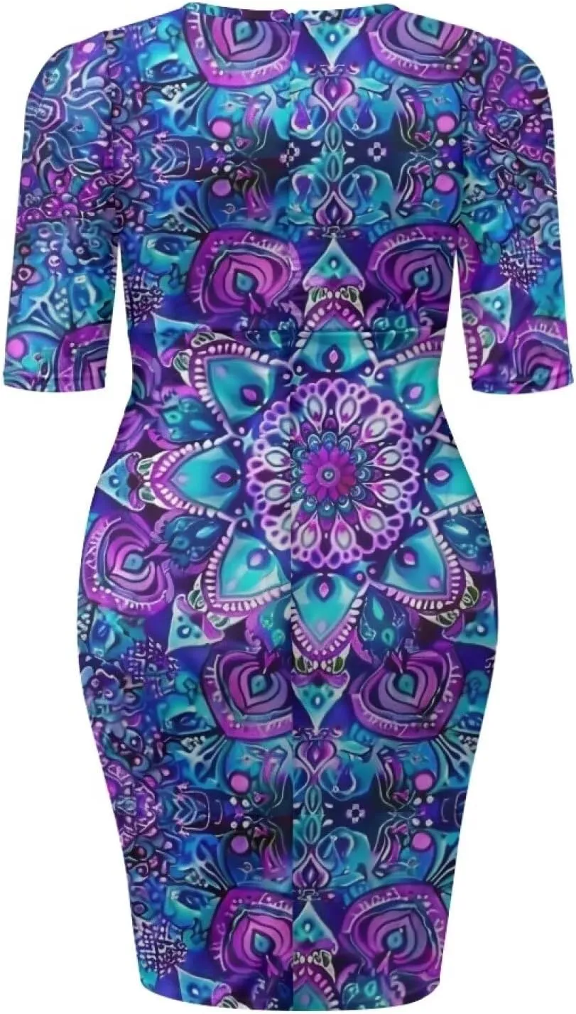 Womens Casual Midi Bodycon Dress 3/4 Sleeve Midi Dress Slim Fit Pencil Dress