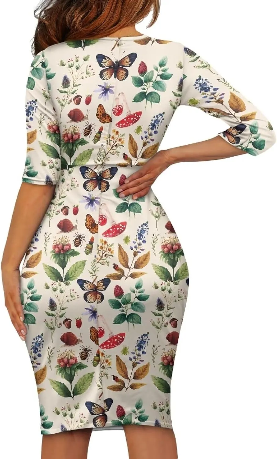 Womens Casual Midi Bodycon Dress 3/4 Sleeve Midi Dress Slim Fit Pencil Dress