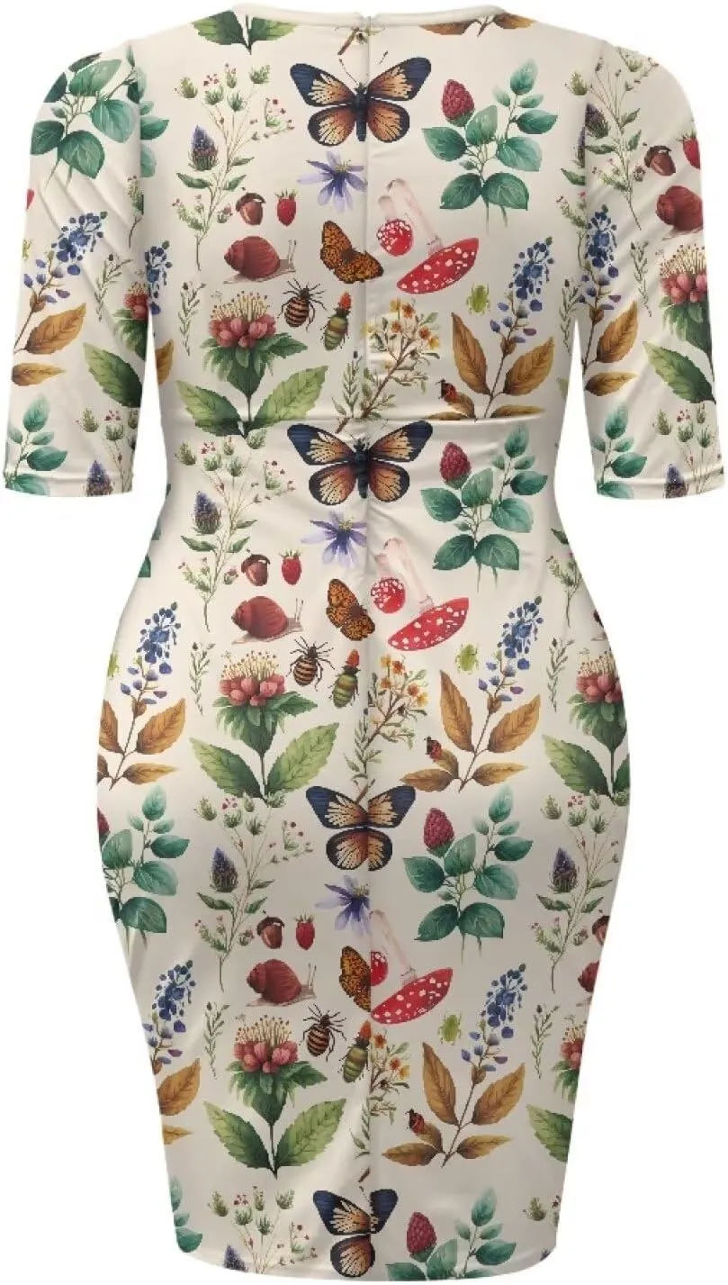 Womens Casual Midi Bodycon Dress 3/4 Sleeve Midi Dress Slim Fit Pencil Dress
