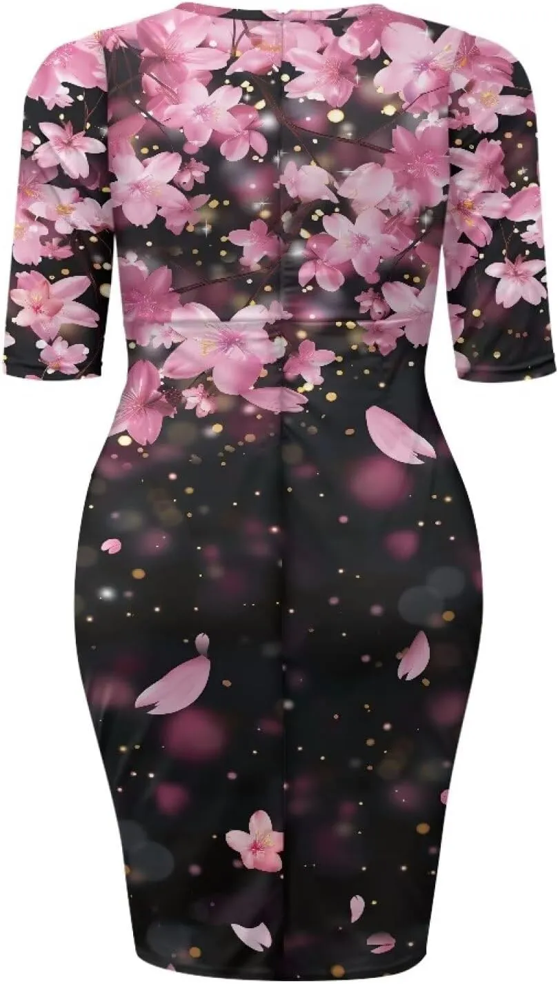 Womens Casual Midi Bodycon Dress 3/4 Sleeve Midi Dress Slim Fit Pencil Dress