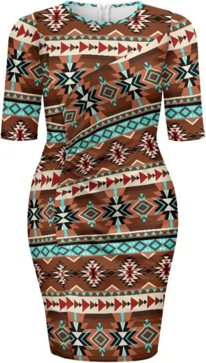 Womens Casual Midi Bodycon Dress 3/4 Sleeve Midi Dress Slim Fit Pencil Dress