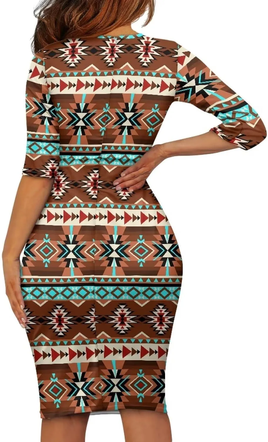 Womens Casual Midi Bodycon Dress 3/4 Sleeve Midi Dress Slim Fit Pencil Dress