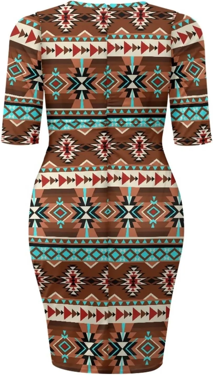 Womens Casual Midi Bodycon Dress 3/4 Sleeve Midi Dress Slim Fit Pencil Dress