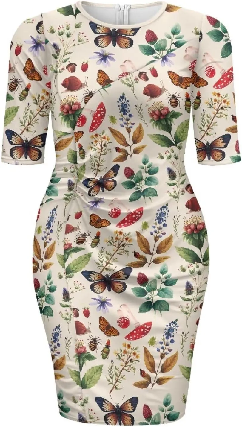 Womens Casual Midi Bodycon Dress 3/4 Sleeve Midi Dress Slim Fit Pencil Dress