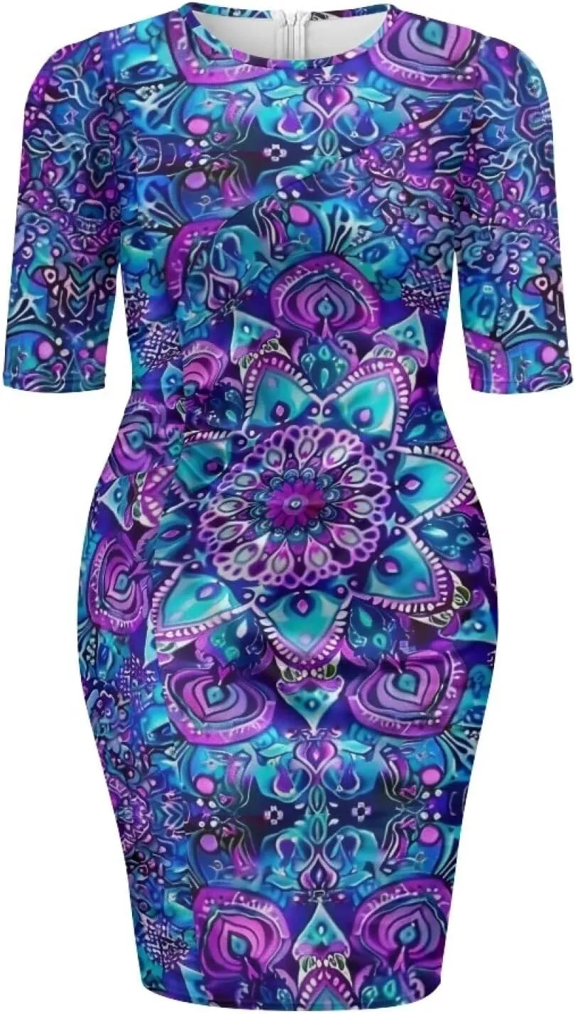 Womens Casual Midi Bodycon Dress 3/4 Sleeve Midi Dress Slim Fit Pencil Dress