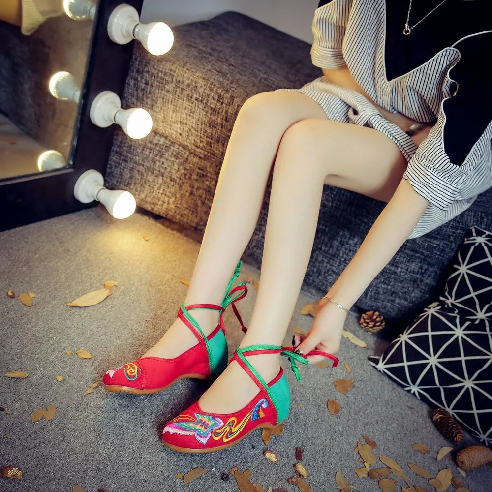 Women's Chinese Traditional Butterfly Embroidered Oxfords Sole Cheongsam Walking Mary Jane Dance Shoes Vintage Casual Flats