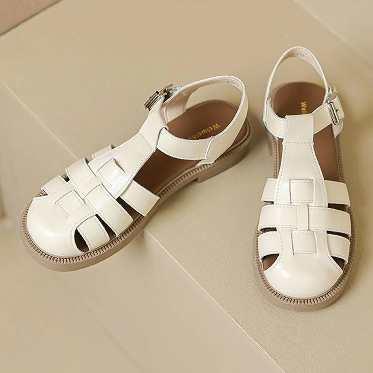Women's Closed Toe Hollow Woven Fisherman Sandals,Summer Fashion Adjustable Buckle Ankle Strap Flat Rome Sandals Comfortable Y2K Gladiator Chunky Heel Strappy Sandals