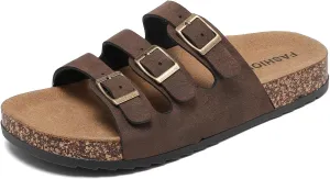 Women's Cork Footbed Sandals, Mens Open Toe Slides with Adjustable Buckle Comfort Slip On Slippers for Summer