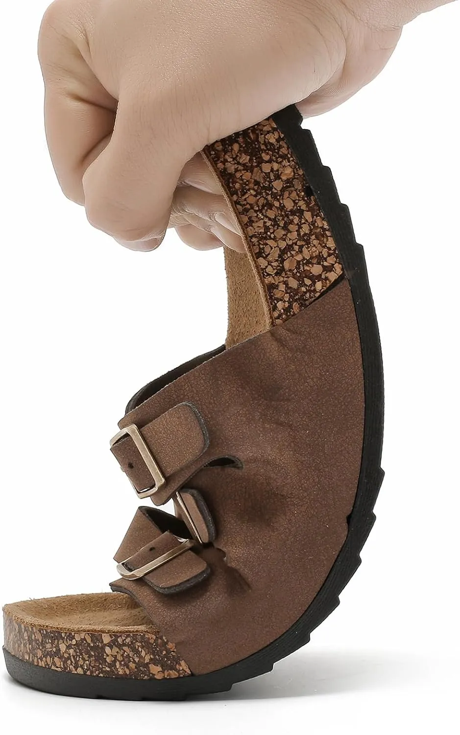 Women's Cork Footbed Sandals, Mens Open Toe Slides with Adjustable Buckle Comfort Slip On Slippers for Summer