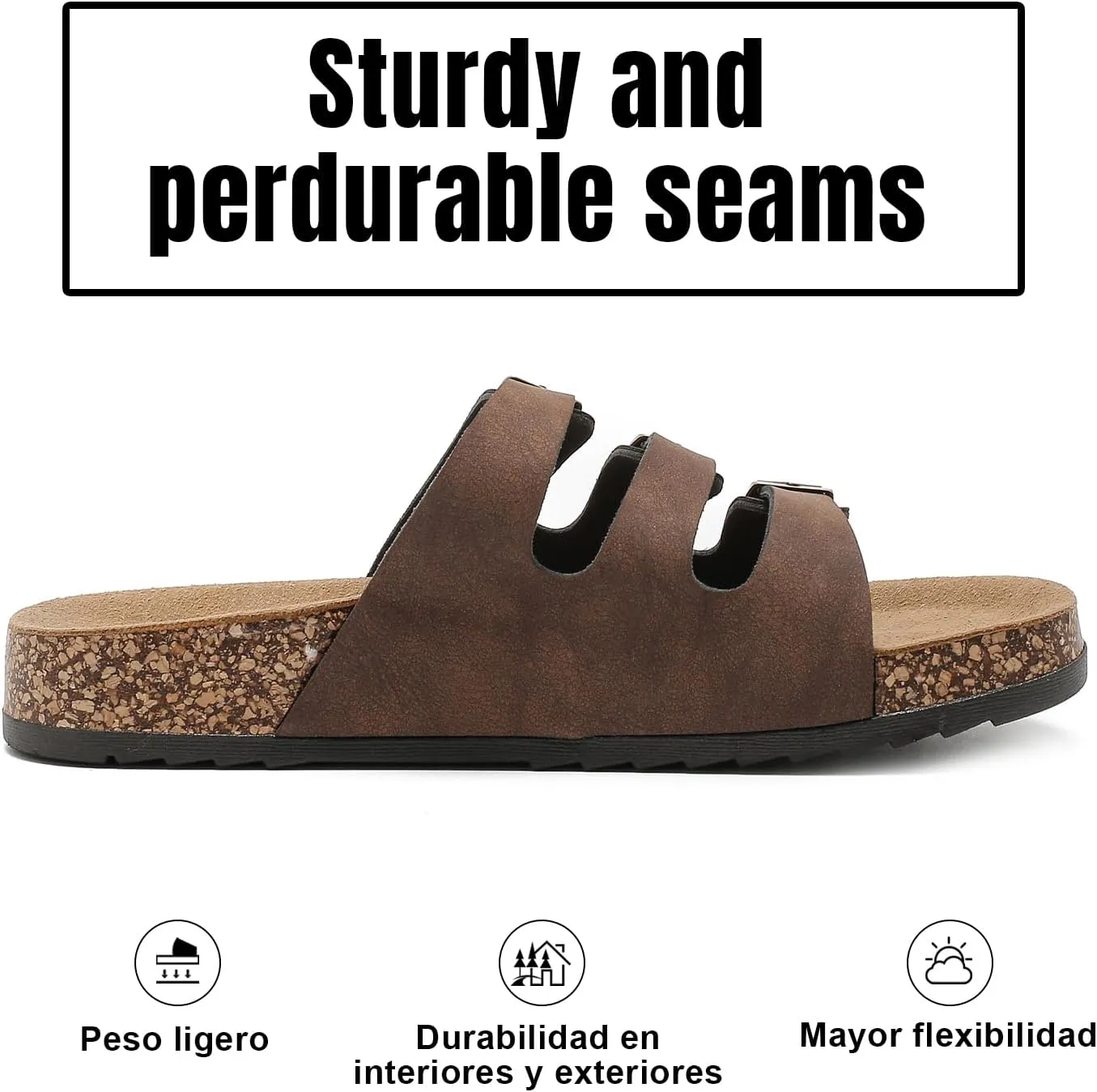 Women's Cork Footbed Sandals, Mens Open Toe Slides with Adjustable Buckle Comfort Slip On Slippers for Summer