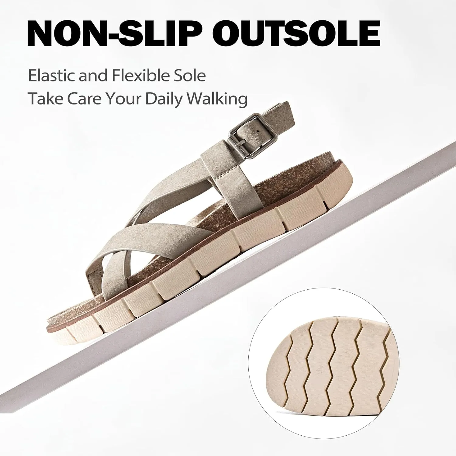 Women's Flat Slides Sandals Comfortable Platform Sandals Cork Footbed Summer Fashion Yoga Mat Soft Plantar Slippers Arch Support Slip on Shoes for Women.