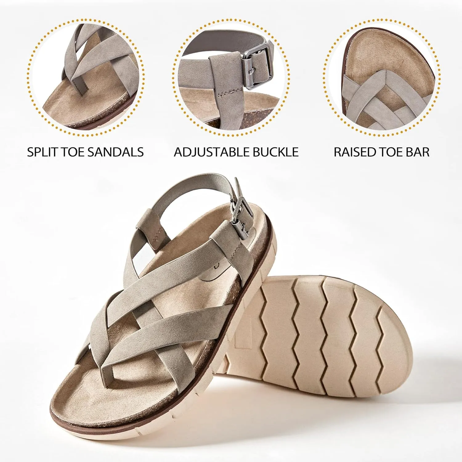 Women's Flat Slides Sandals Comfortable Platform Sandals Cork Footbed Summer Fashion Yoga Mat Soft Plantar Slippers Arch Support Slip on Shoes for Women.