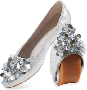 Women's Flats, Foldable Ballet Flats for Women, Flower Pionted Toe Comfort Light Weight Slip-On Dress Shoes