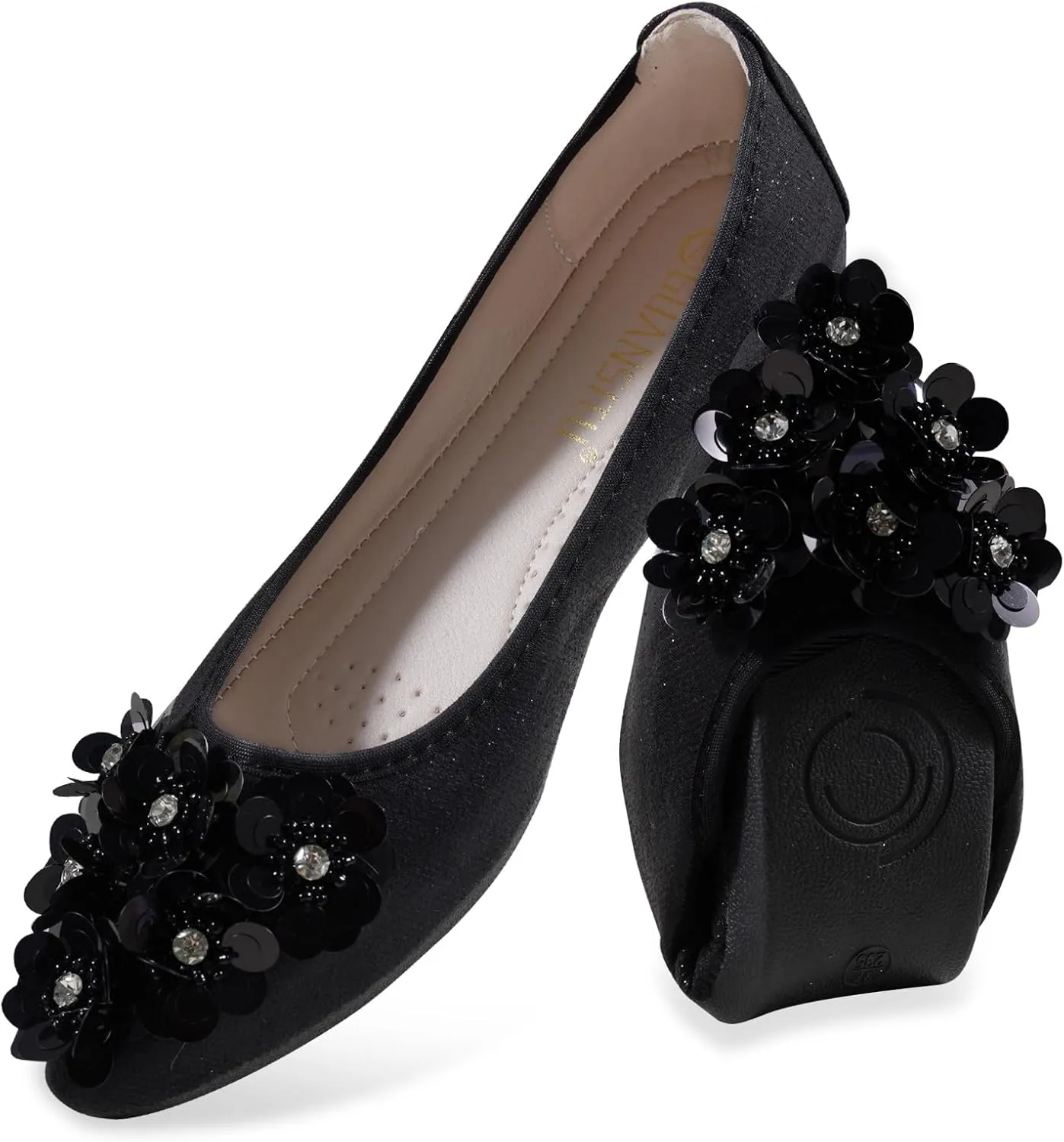 Women's Flats, Foldable Ballet Flats for Women, Flower Pionted Toe Comfort Light Weight Slip-On Dress Shoes