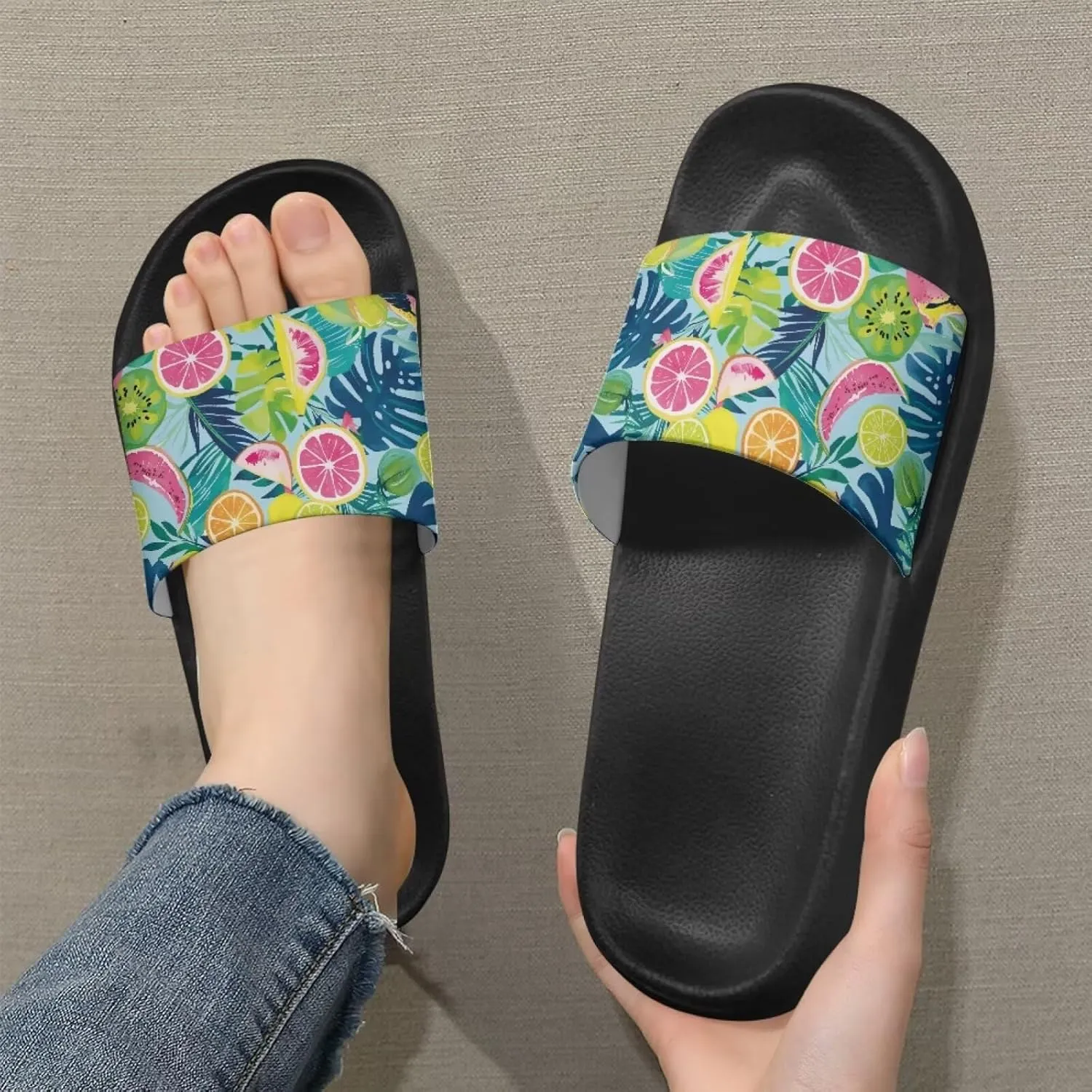 Women's Hawaii Style Slide Sandals Soft Sole Open Toe EVA Flat Sandals Beach Shower Slippers